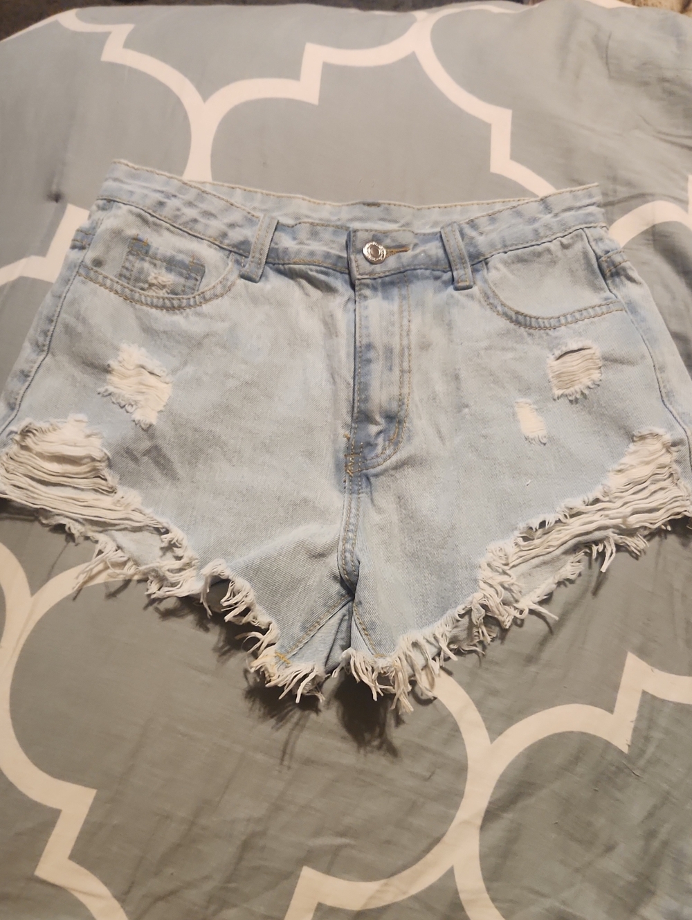SHEIN Light Blue Distressed Denim Cutoff Shorts
